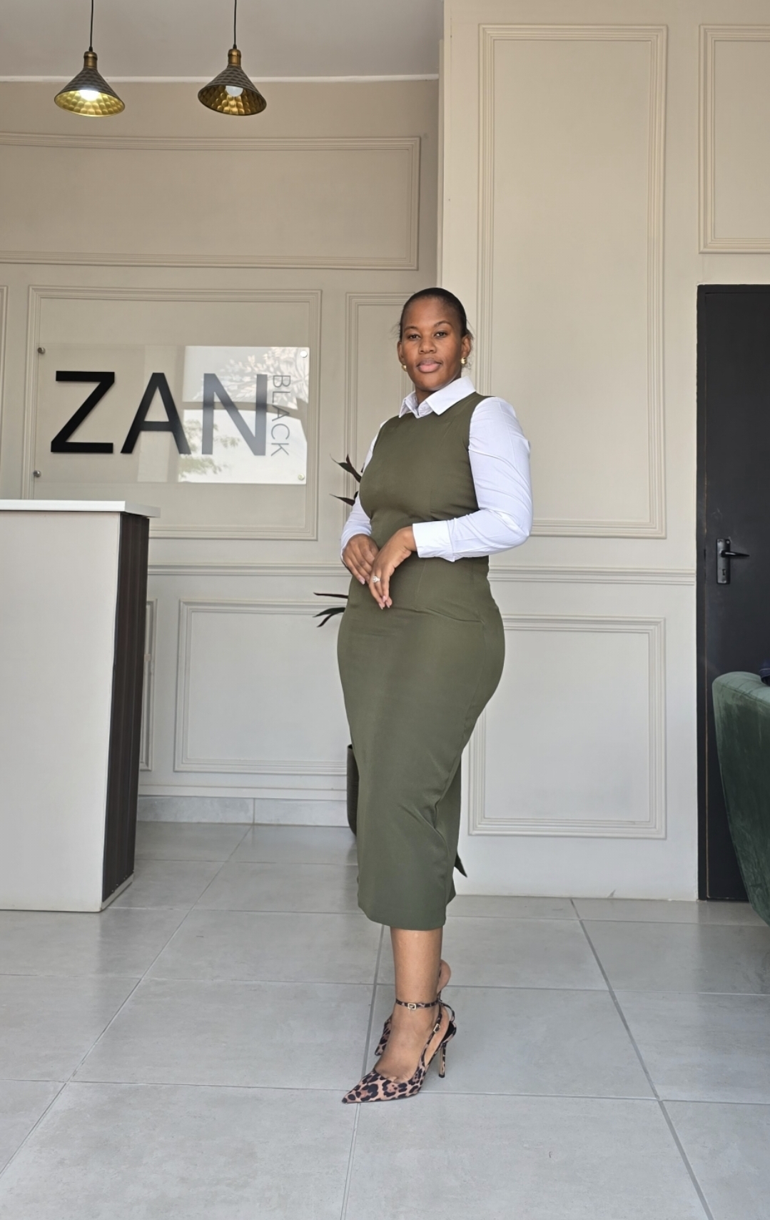  ZanBlack| Olive Green Pencil Dress