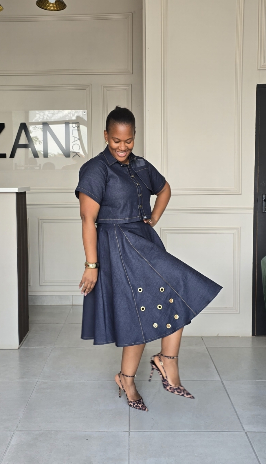 Flare Denim set - Back View by ZanBlack