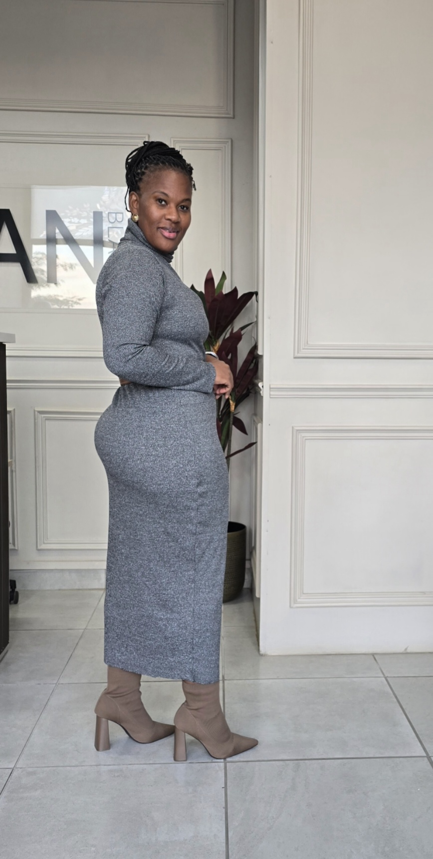  ZanBlack| Grey Turtleneck Dress 