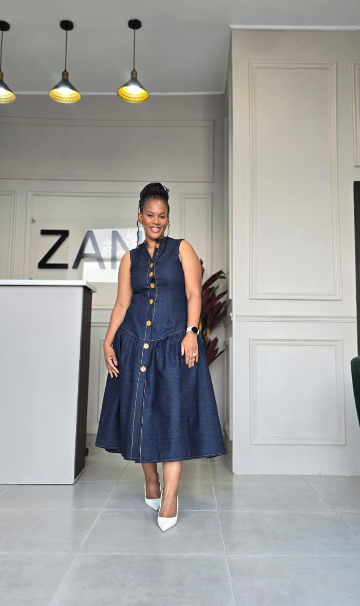 Dropped Waist Denim Dress - Back View by ZanBlack